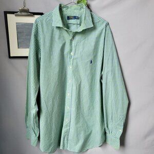 Polo Ralph Lauren Checked Cotton Poplin Oxford Dress Shirt Green White 2XLT Tall